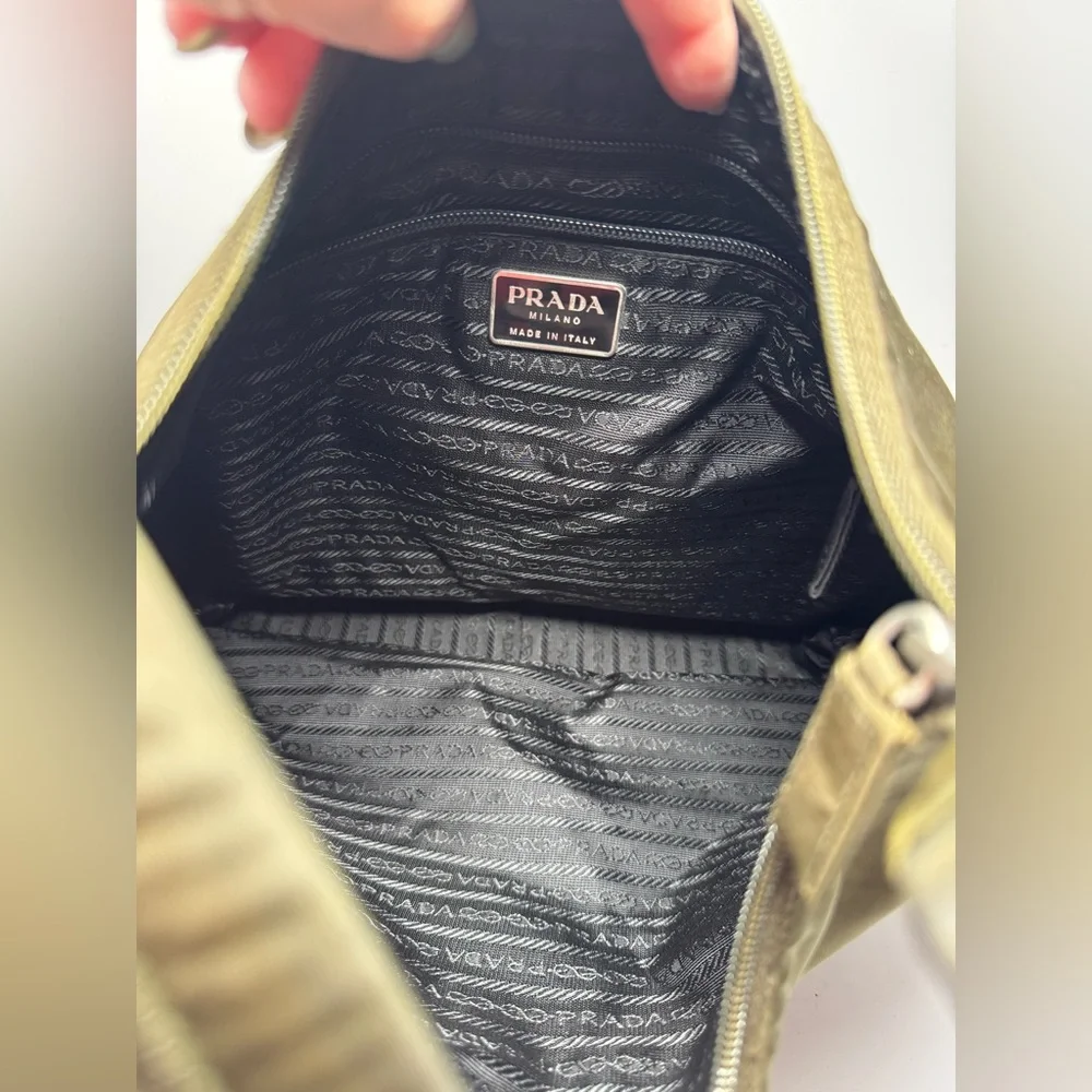 SOLD Prada Olive Green Nylon Shoulder Bag Hobo Style Luxury Fashion - Picture 5 of 16